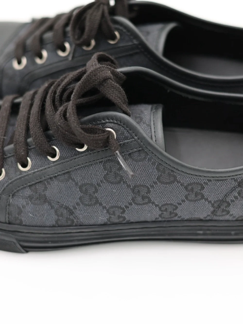 Gucci Black Low-Top Canvas & Leather Sneakers